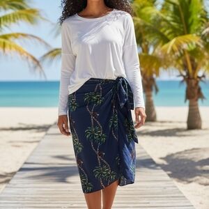 Talbots Navy Palm-Print Sarong Wrap & Top Nwt Tol
